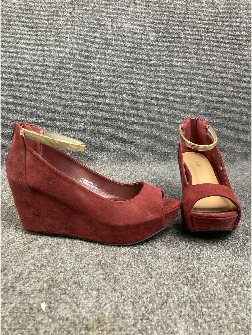 Bamboo Womens Size 9 Red Wine Burgundy Suede Ankle Strap Open Toe Wedge Sandals